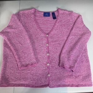 JH Collectibles Woman 1X Pink Marled Knit Button Front Cardigan Sweater